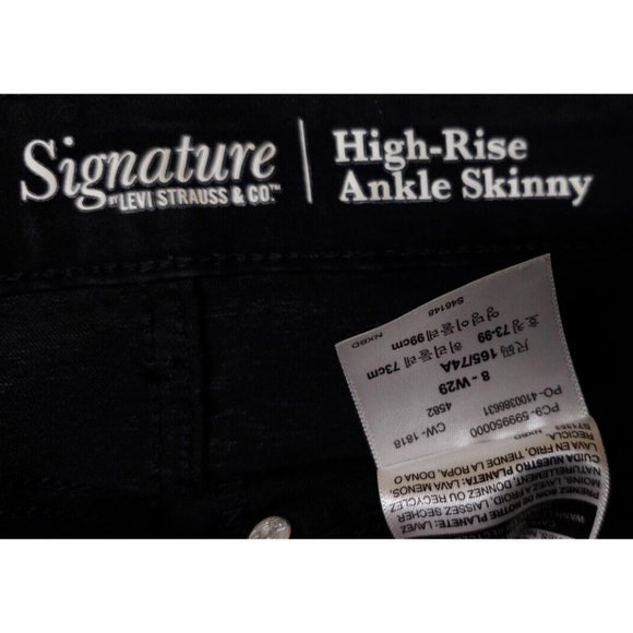 Signature Levis Strauss Womens Teens 8 Black High Rise Skinny Ankle Jeans 29x27 - Picture 9 of 10